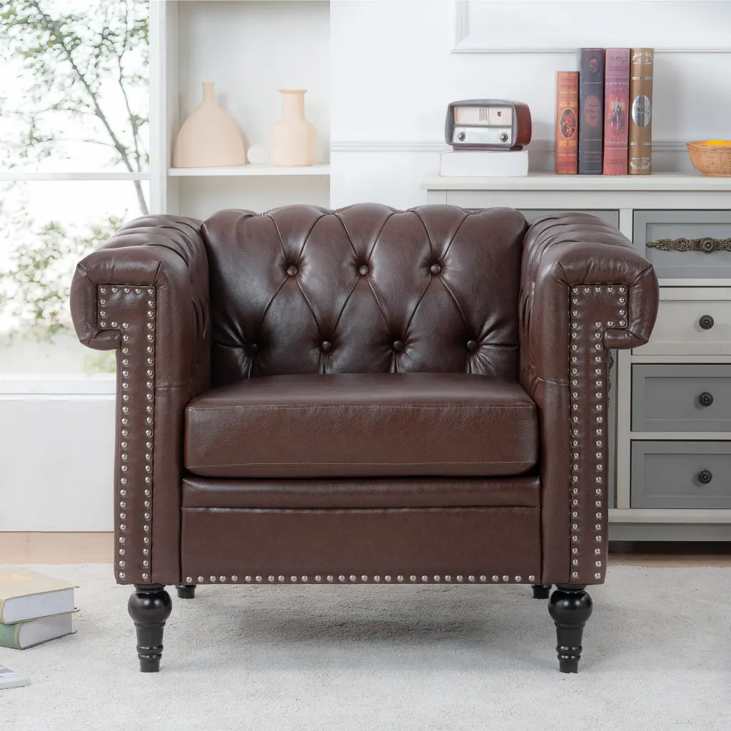 1 Seater Sofa Living Room Brown PU Leather rnb