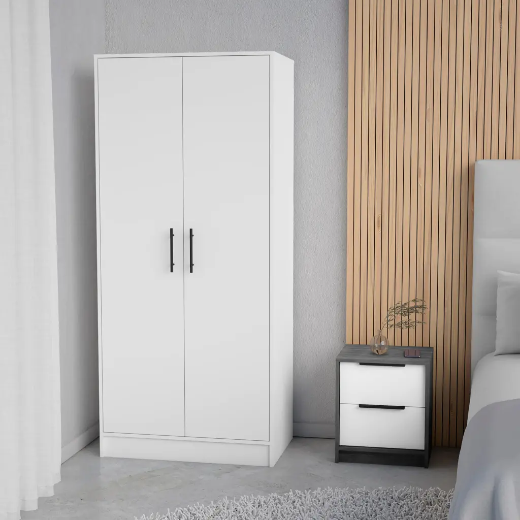 Mercer 2 Piece Bedroom Set Armoire and Nightstand White and Smokey Oak furniture max