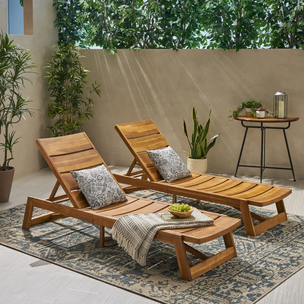 Maki Chaise Lounge Set 2 Yellow Brown Solid Wood and MDF nh-perfect home