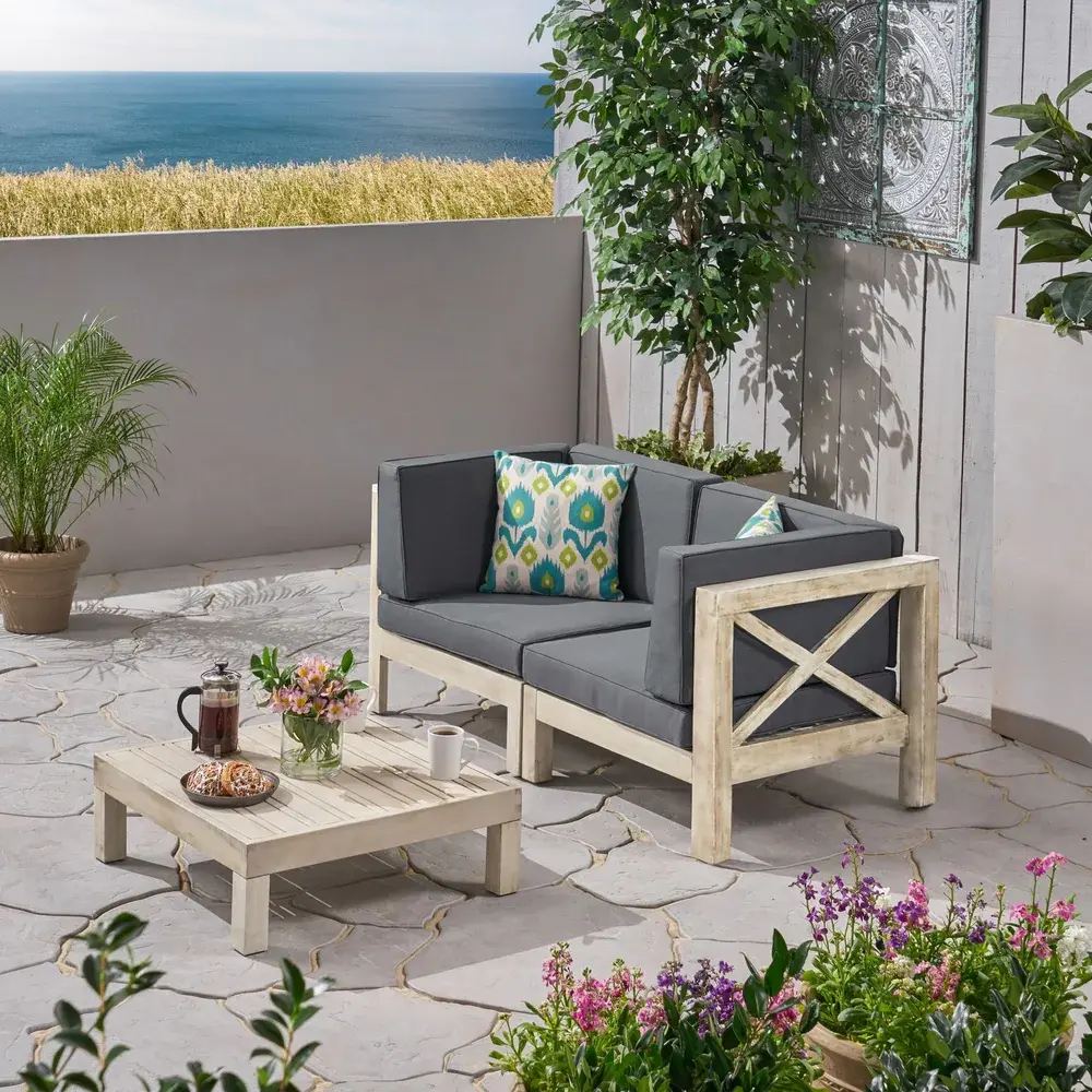 Brava X Back 2 Seater Sectional Seat Coffee Table Light Grey Dark Accents nh-gardenpara