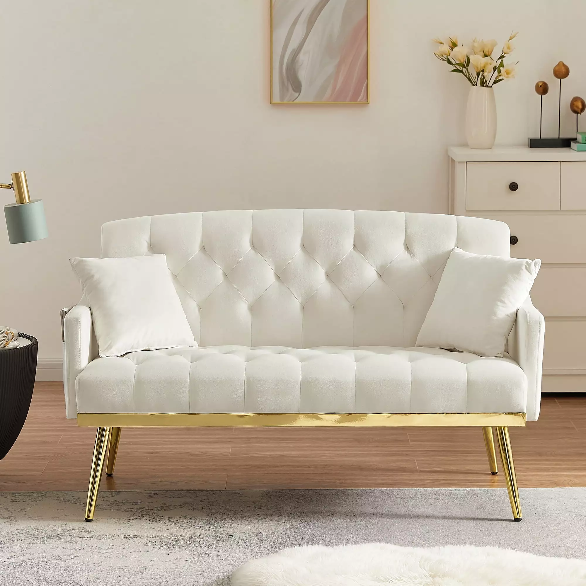 CoSoTower Cream White 2 Seater Sofa - Elegant Small Sofa