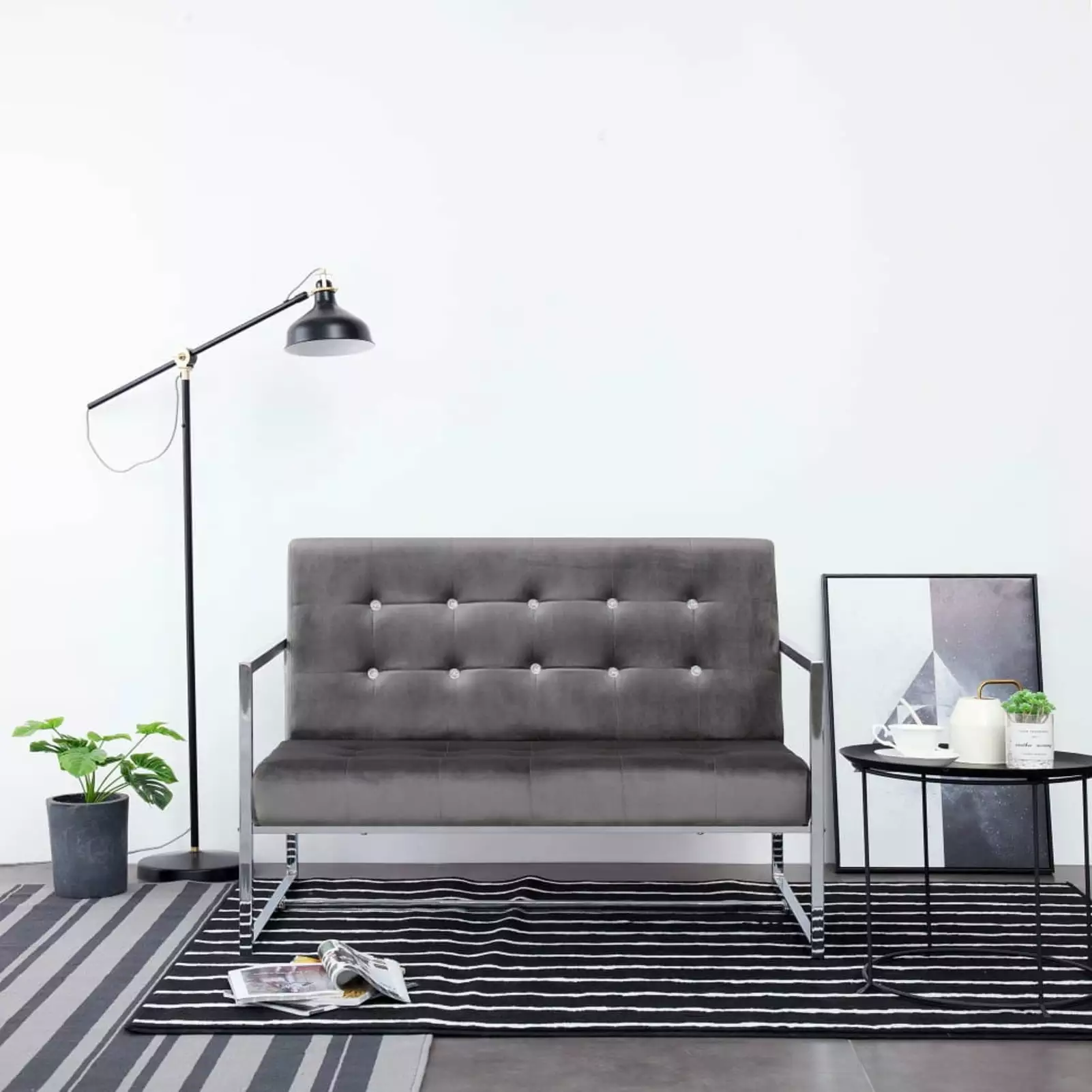 Dcenta 2-Seater Sofa Armrest and Chrome Legs Upholstery Couch Wooden Frame Living Room Home Office 44.9 x 30.7 x 31.9 Inches