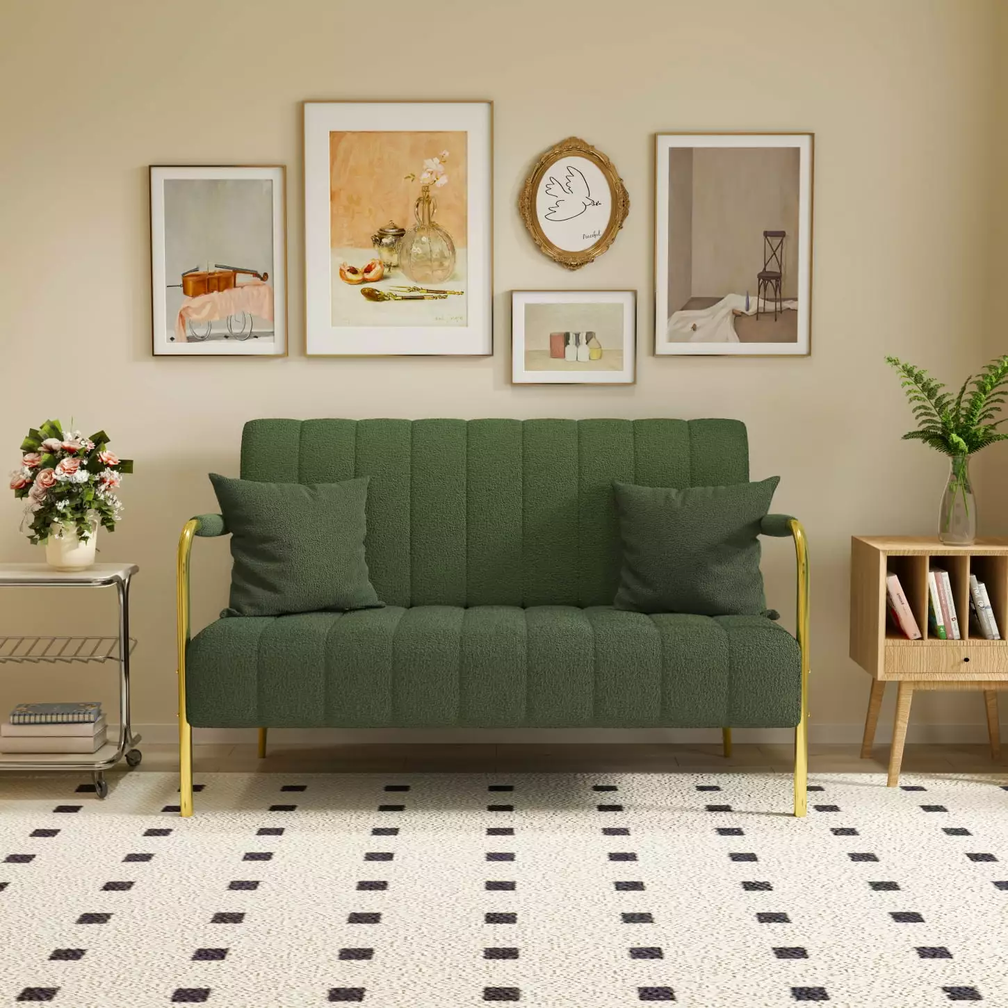 Green Teddy Fleece Luxurious 2-Seat Sofa - 59-Inch Ultra-Comfortable Couch Living Rooms and Apartments HATNOKIL