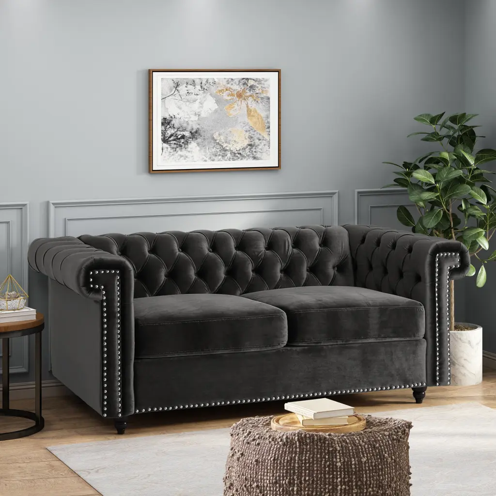 Black Velvet 2 Seat Sofa Modern Living Room nh-vivalux