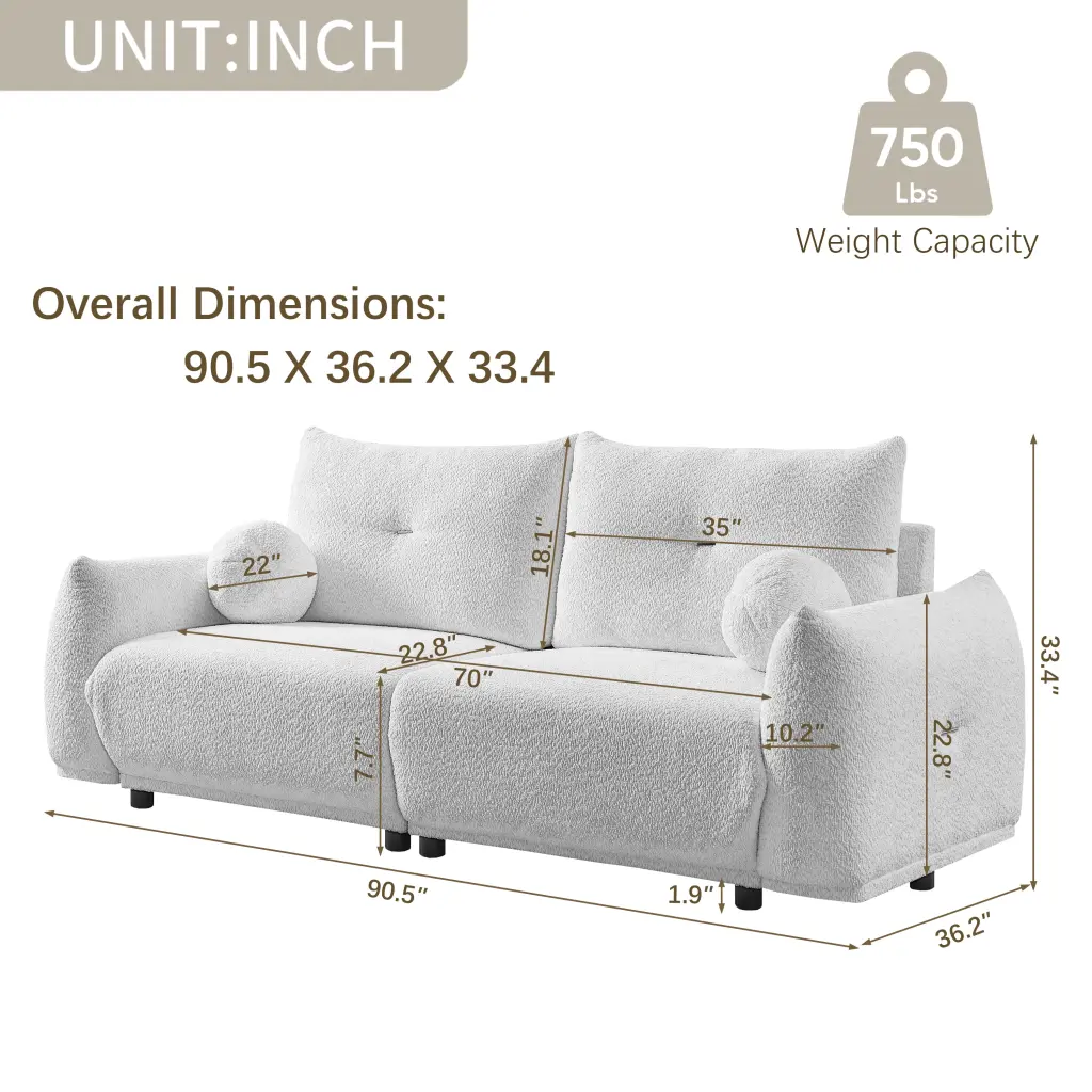 Lamb's Wool 2 Seater Cushion Sofa 90 Inch Cozy Sofa Living Room w1957