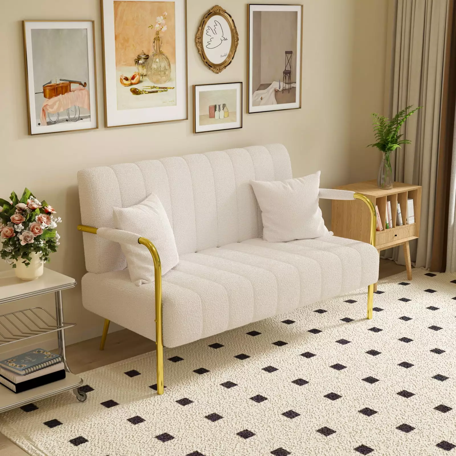 Beige Teddy Fleece Sofa - Cozy and Stylish Seating Living Rooms and Apartments Wodine