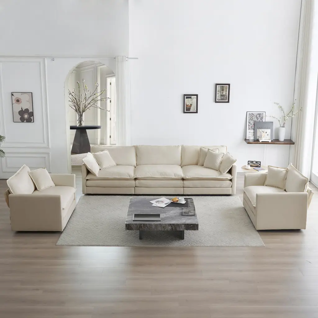 3 Piece Living Room Sofa Set Accent Chair And Loveseat Modern Upholstered ui furniture