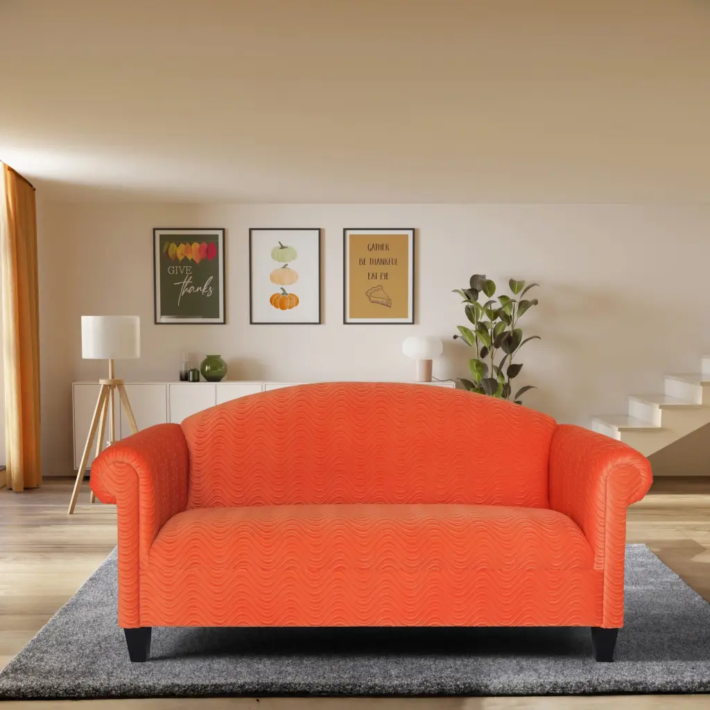 Camel Back Orange Velvet Sofa Modern 3 Seater Living Room Sofa Comfortable Upholstered Furniture american-made seating