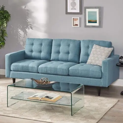 Blue Fabric 3 Seater Sofa Living Room Comfort