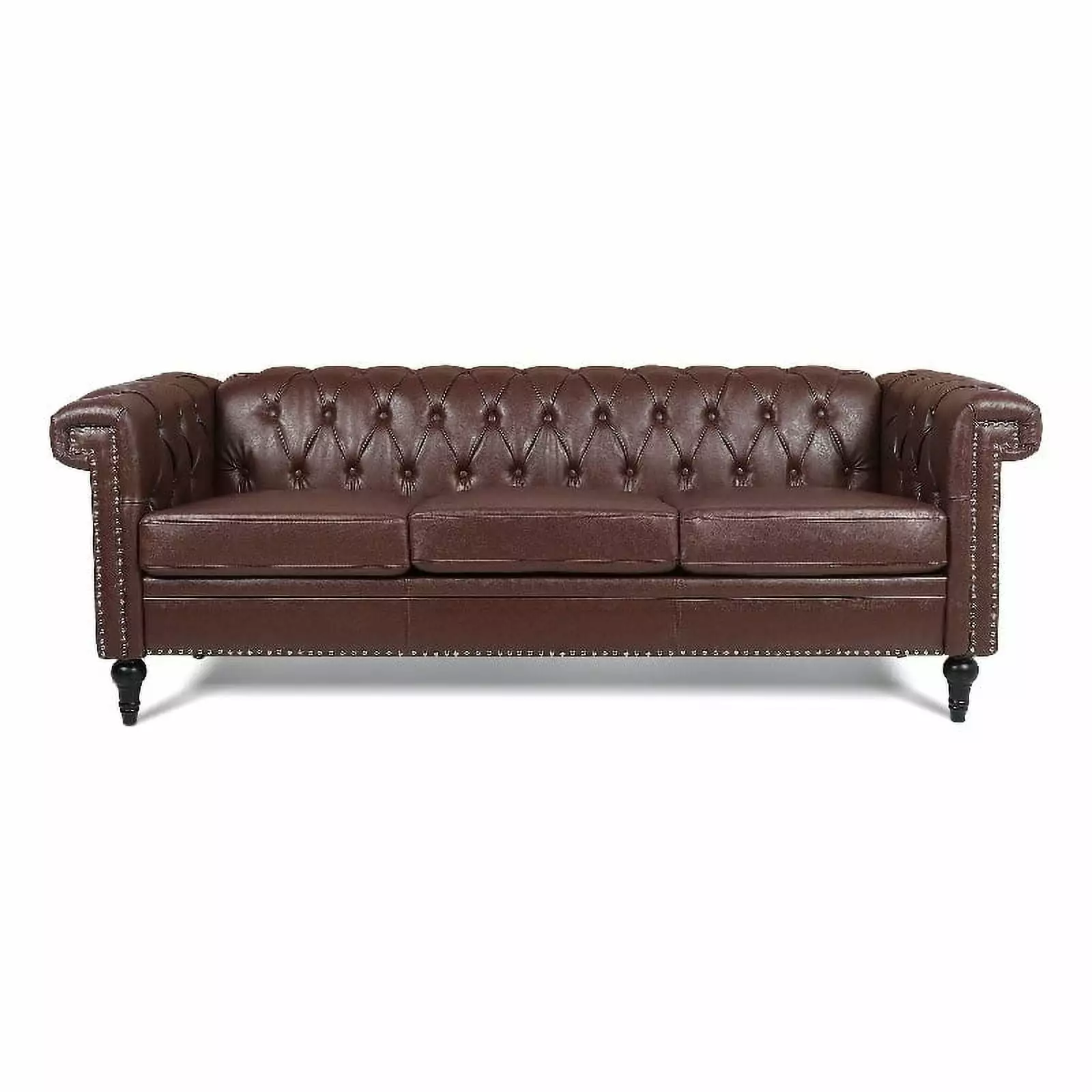 CRO Decor 83.5'' Traditional Square Arm Removable Cushion 3 Seater Sofa Brown