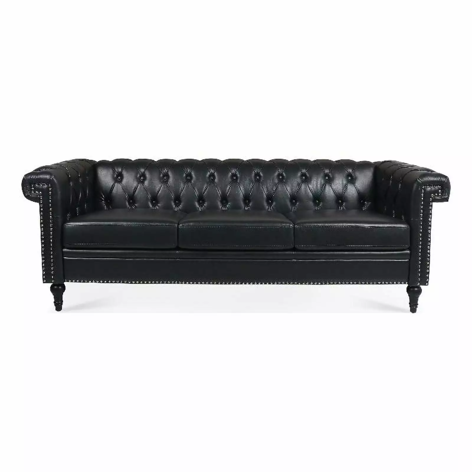 CRO Decor 83.5'' Traditional Square Arm Removable Cushion 3 Seater Sofa Black