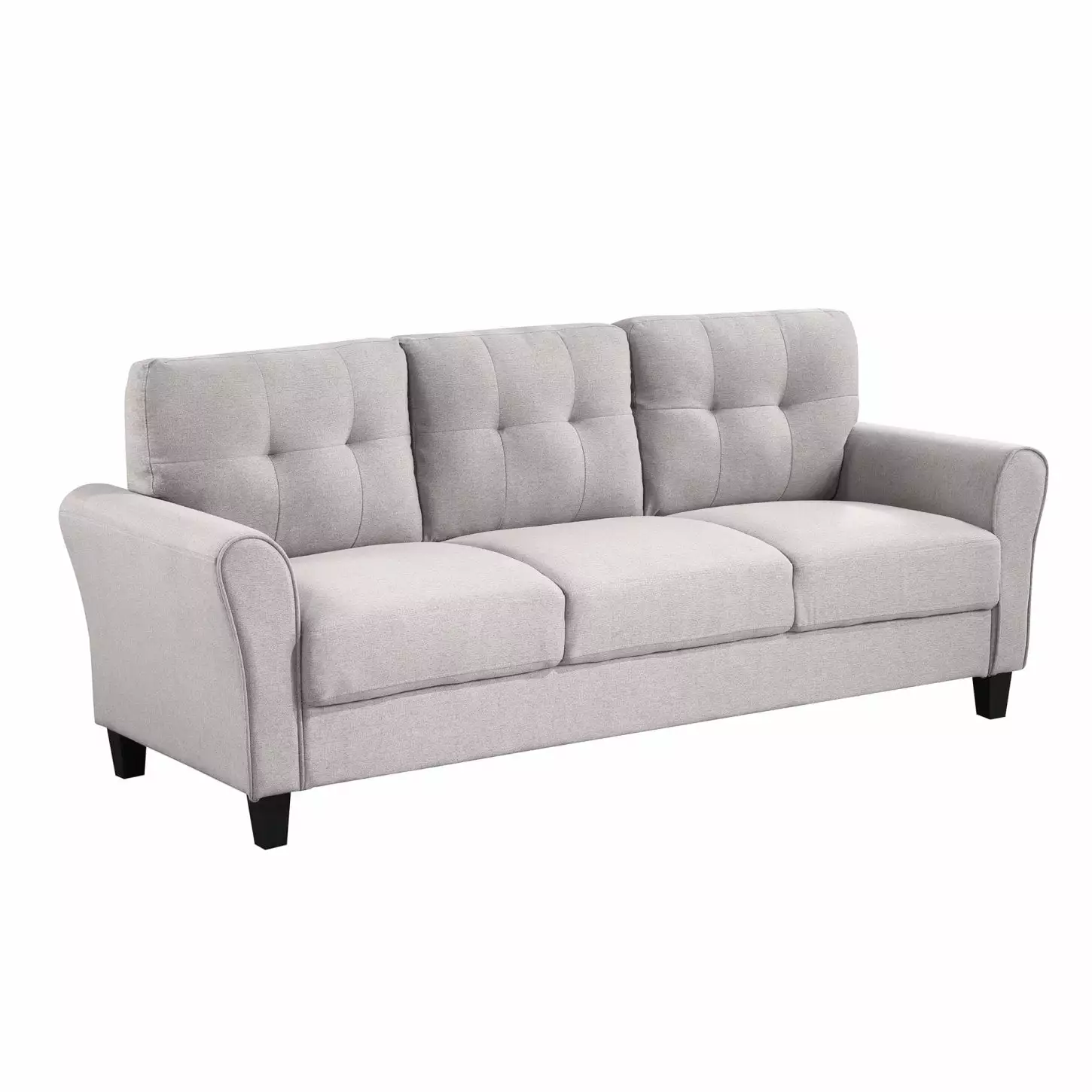 Timeless Design Light Grey Linen 79.9-inch Modern 3-Seater Living Room Sofa High Resilience Foam Cushion and Sturdy Wood F...