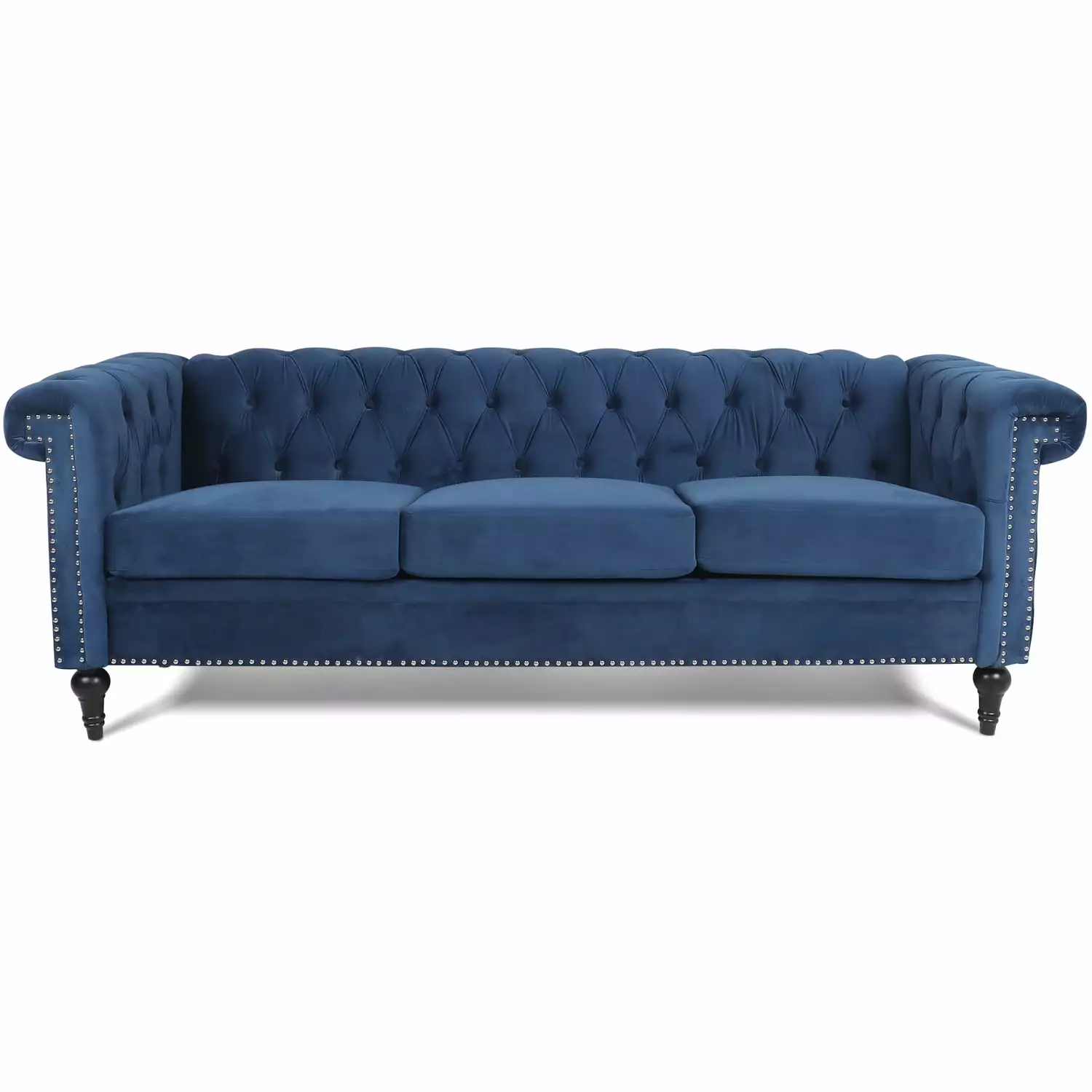 82.5 Inch Width Traditional Square Arm Removable Cushion 3 Seater Sofa Blue - Classic Living Room Furniture Miekor