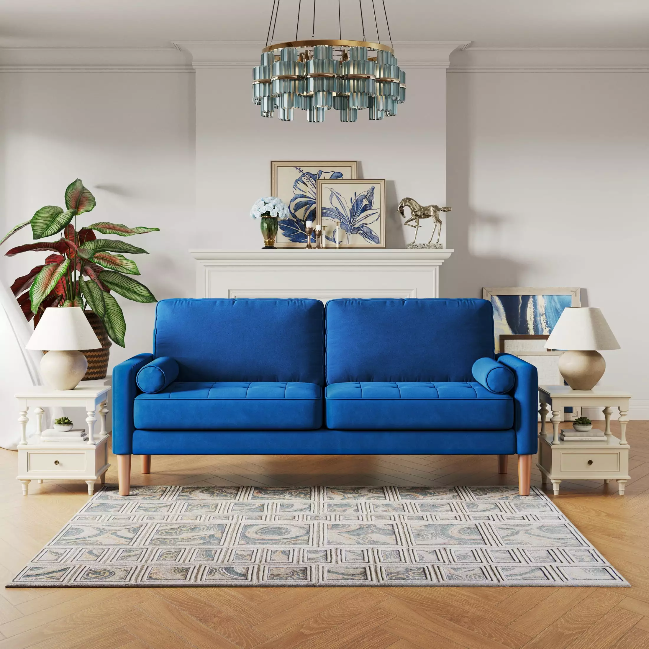 Miekor 67.7'' 3-Seater Sofa Couch Living Room, Modern Small Couches Small Spaces, Blue Upholstered Couch Tool-Free Assembly