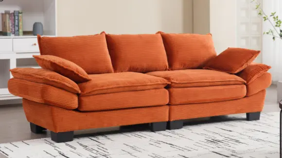 Modern Sailboat 3-Seater Corduroy Sofa Two Pillows Small Spaces nan kun