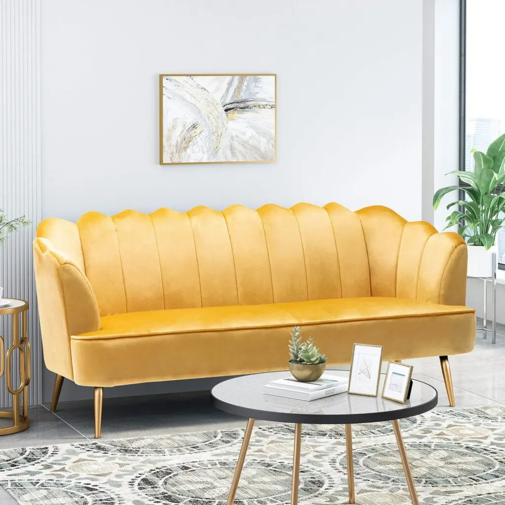 3 Seater Sofa Honey Velvet Comfortable Living Room Couch nh-inmax