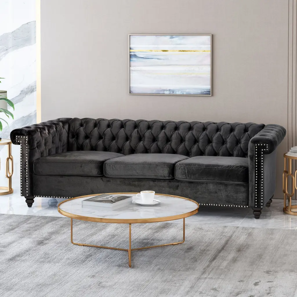 Sofa 3 Seater Black Velvet Modern Living Room Couch nh-inmax