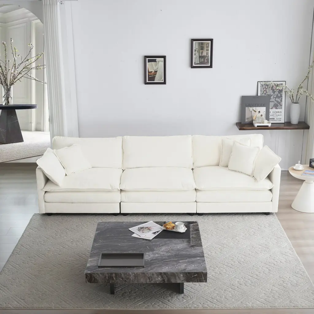 Mid Century Modern Couch 3 Seater Sofa 2 Armrest Pillows and 3 Throw Pillows ui furniture