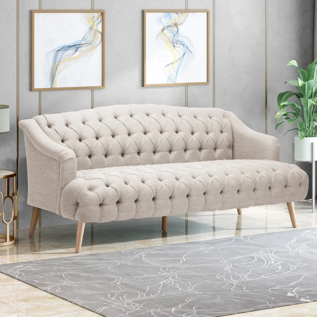Comfy 3 Seat Sofa Wooden Legs Pu Living Room And Study Beige nh-mirod