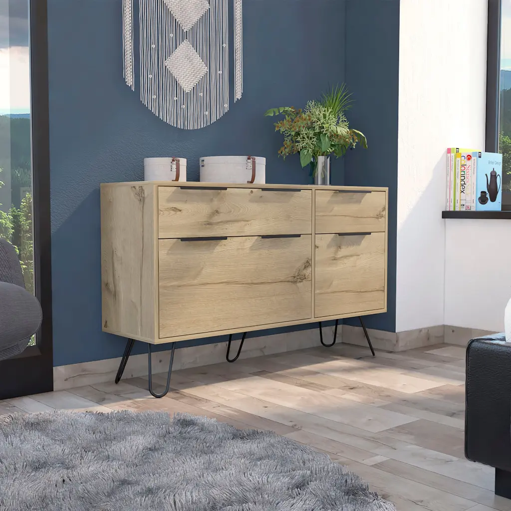 Stowe 4 Drawer Dresser Light Oak - Particle Board Bedroom Storage furniture max
