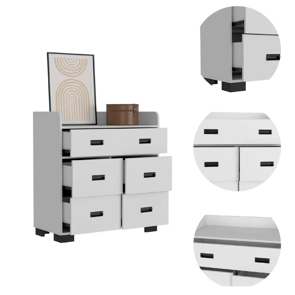 Edgemont 5 Drawer Dresser White White Particle Board furniture max