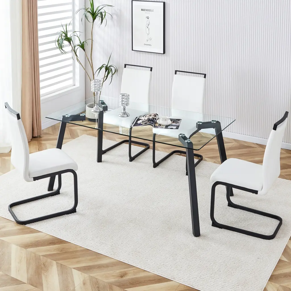 Table And Chair Set 1 Table 4 Chairs Rectangular Glass Dining droom w-1151