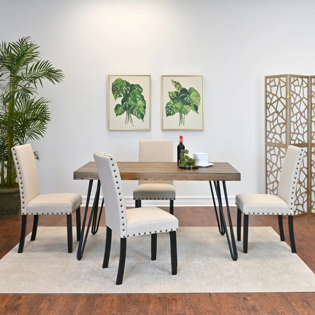 Amisos 5 Piece Dining Set Hairpin Table 4 Chairs 3 Colors hz