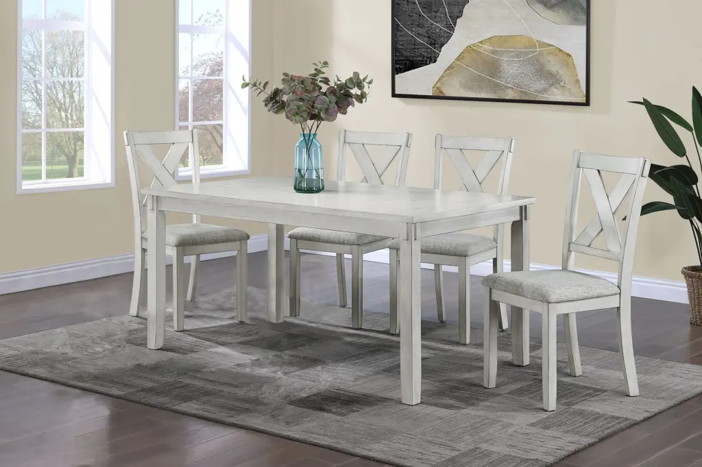 Rustic Farmhouse Transitional 5 Piece Dinette Dining Set Rectangular Table and Chairs kanepe