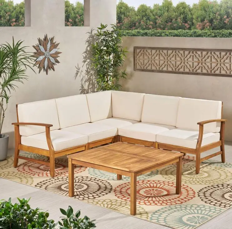 Perla 6 Pcs Sofa Set Cream Acacia Wood nh-gardenpara