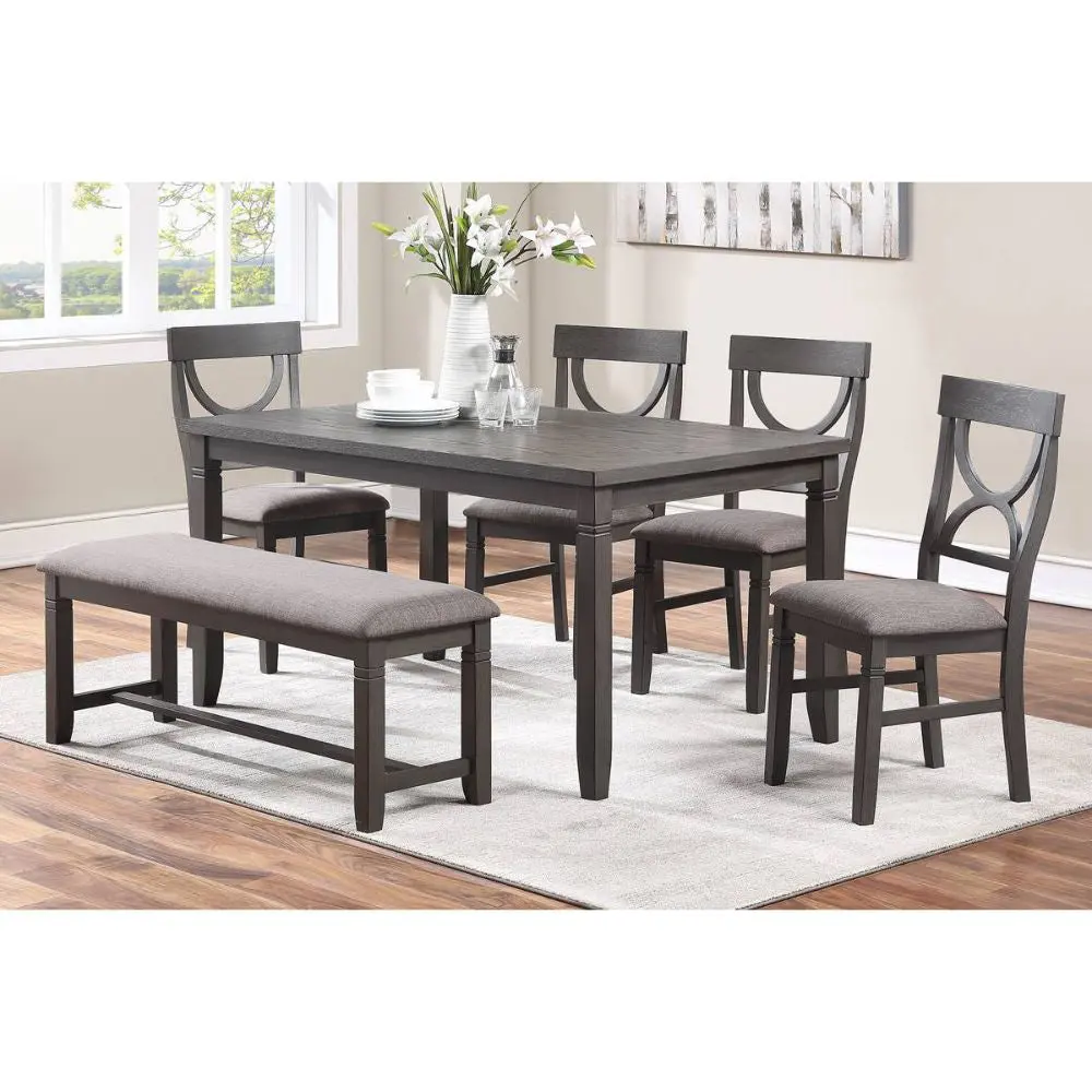 Dasher 6 Piece Wood Dining Set Grey Seats 6 Transitional 4 Leg Design simple relax