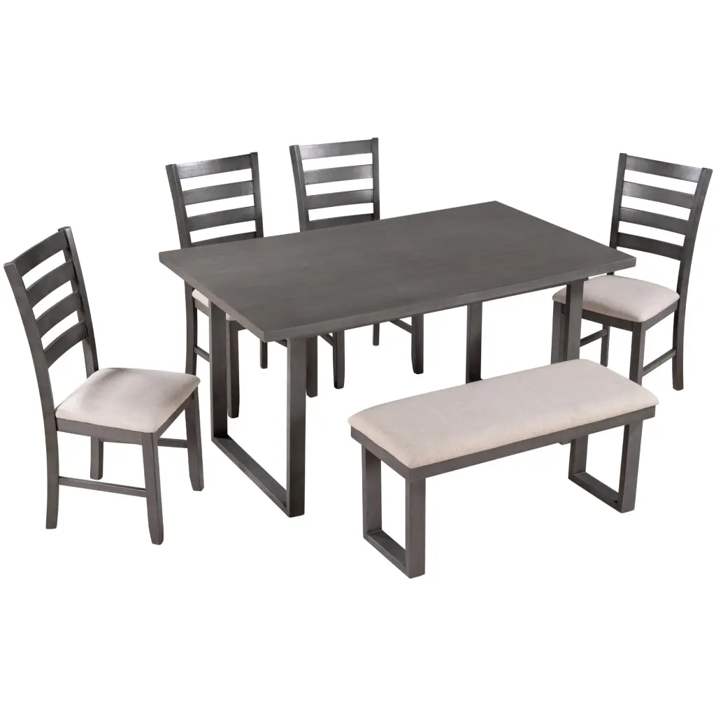 6 Pieces Family Furniture, Solid Wood Dining Room Set Rectangular Table trexm