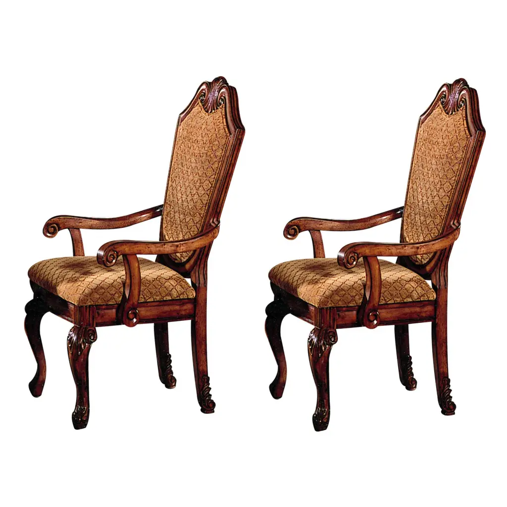 Beige And Cherry Arm Chairs Arched Backrest Set 2 Solid Cherry furniture max