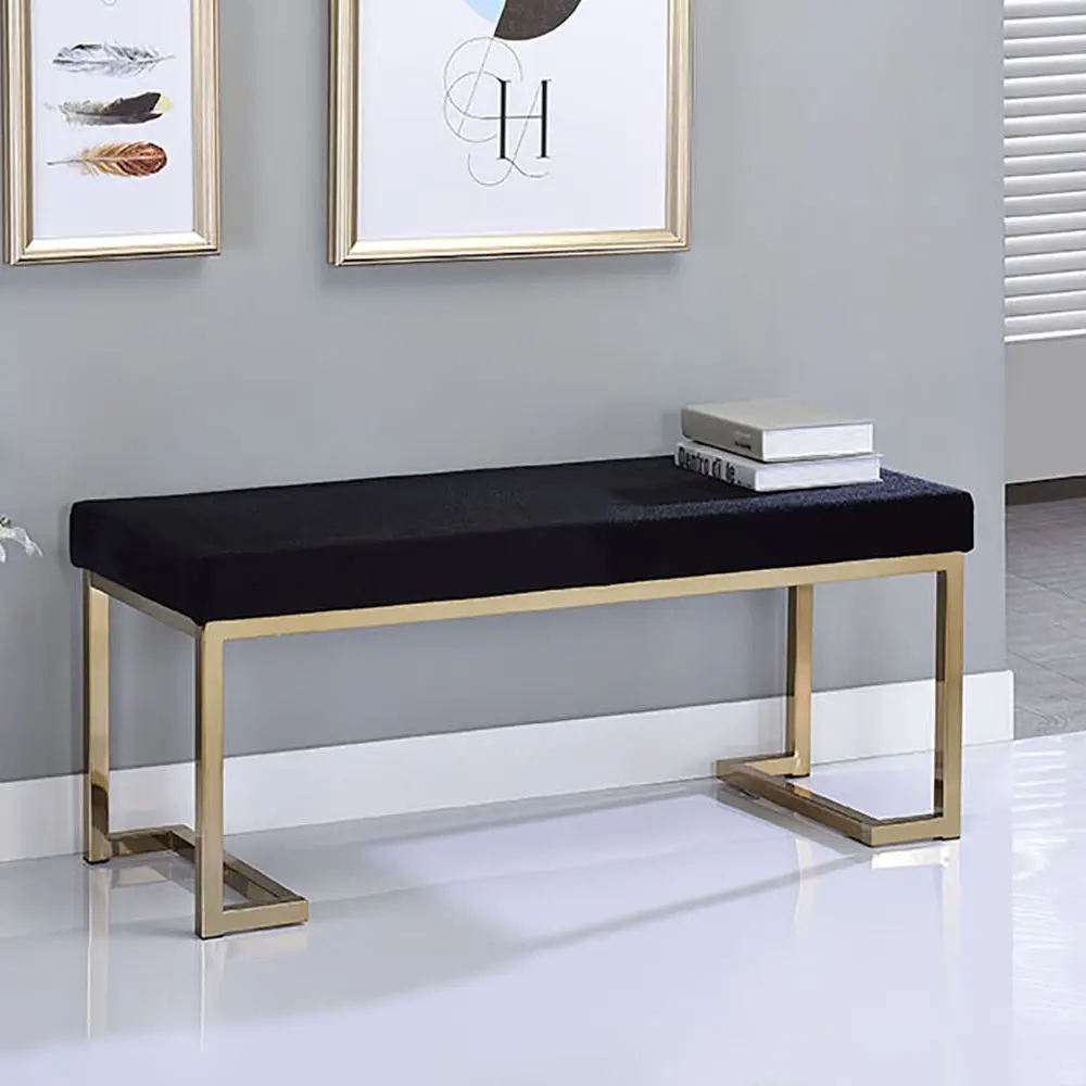 Black and Champagne Bench C-Shaped Metal Base Bedroom furniture max