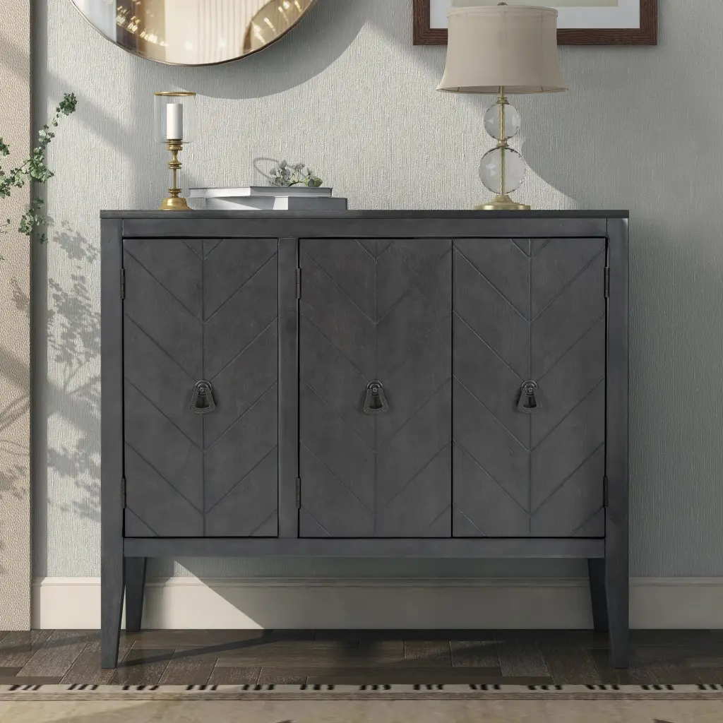 Antique Grey Accent Storage Cabinet Adjustable Shelf Living Room u_style