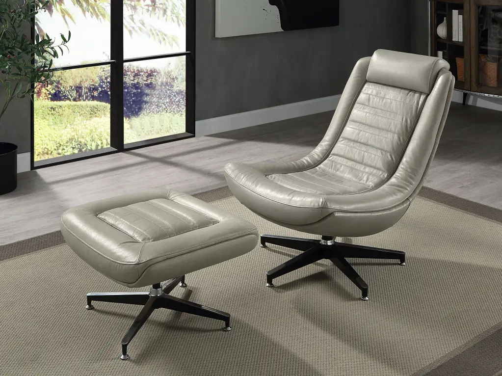 Piran Accent Chair Swivel Twilight Top Grain Leather Gray acme onsite store