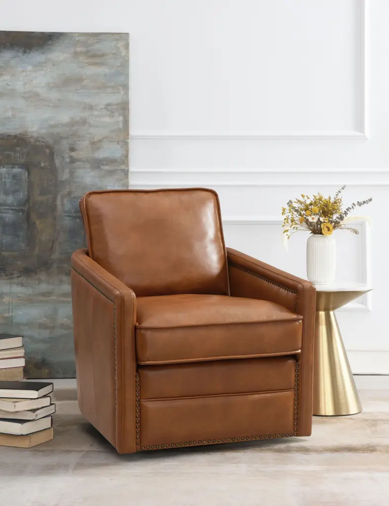 Rocha Swivel Accent Chair Brown Leather Aire AC01886 Modern Living Room Seating acme onsite store