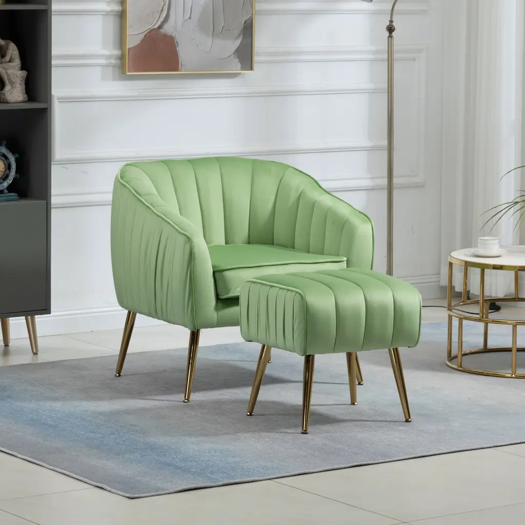 Velvet Accent Chair Ottoman Modern Tufted Barrel Chair Set aoao furniture-w1333