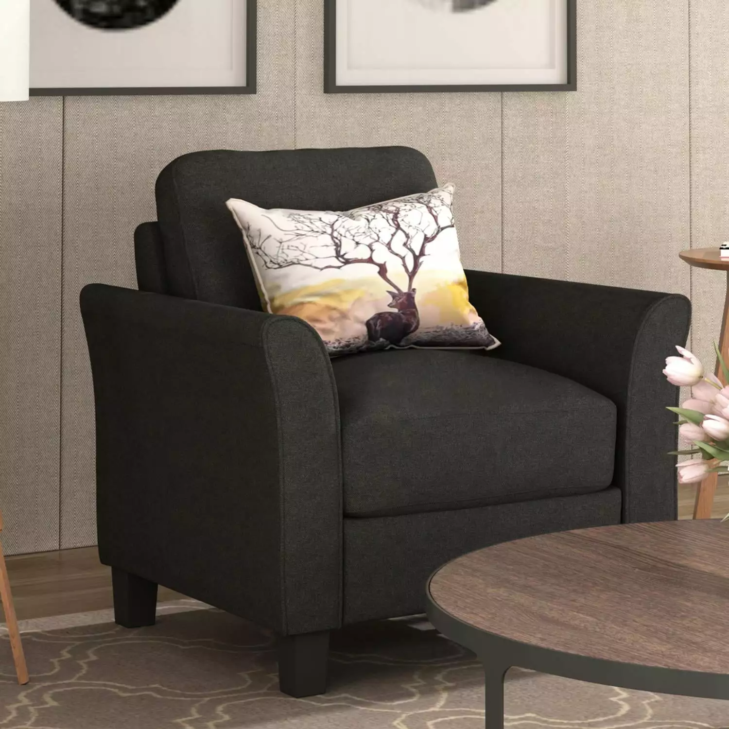 BaytoCare Living Room Furniture Armrest Single Sofa Black Contemporary Accent Chair