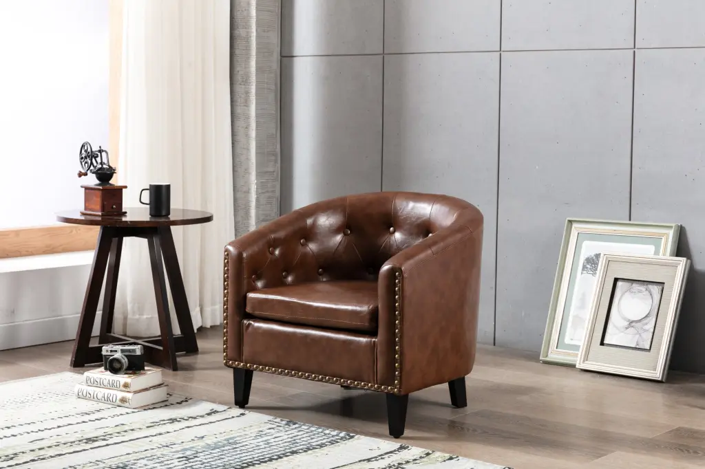 PU Leather Tufted Barrel Chair Club Chair Living Room Bedroom Black bed best