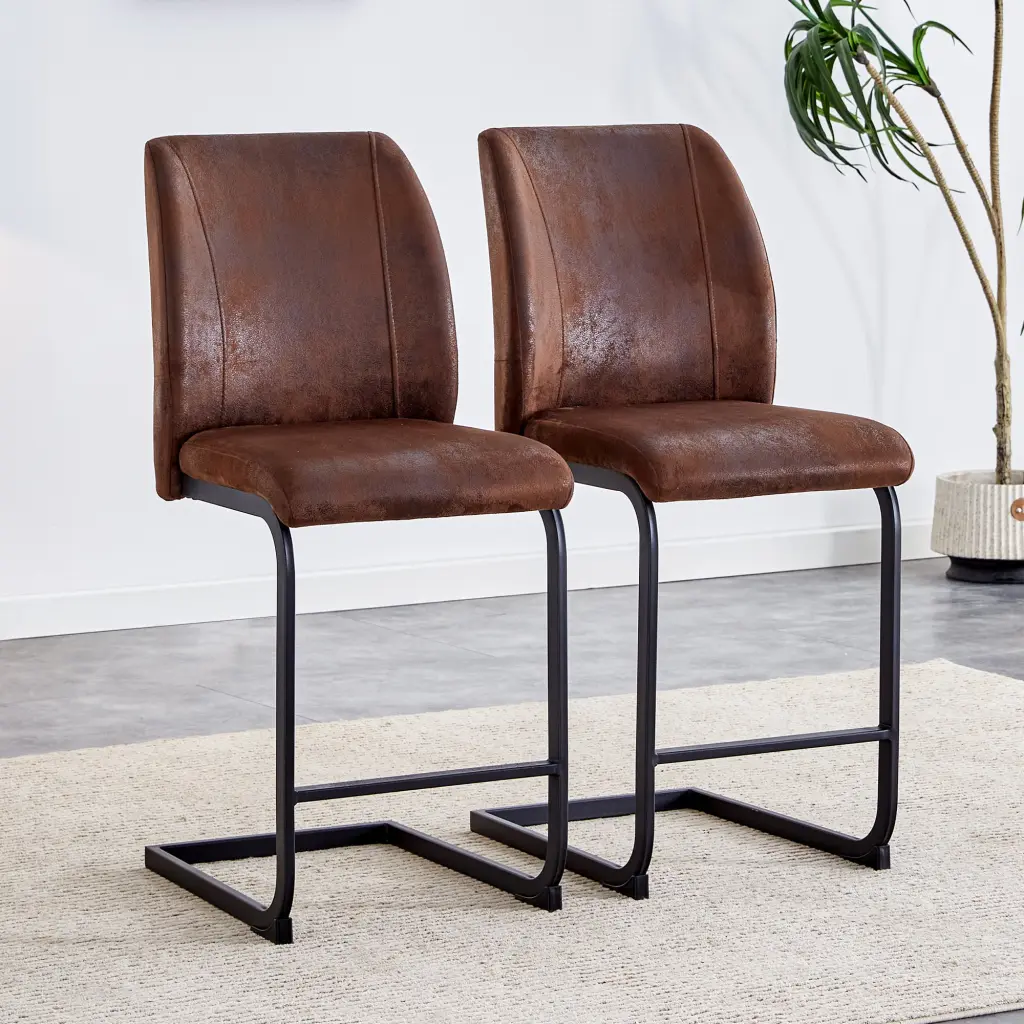 Set Two Brown Chairs Suede Cushions and Black Metal Legs droom w-1151
