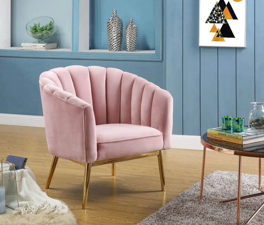 Blush Pink and Gold Tufted Accent Chair Living Room furniture max