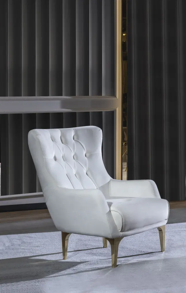 Lust Modern Style Chair Off White Upholstered Wood Frame Comfortable Seat galaxy home furnishings