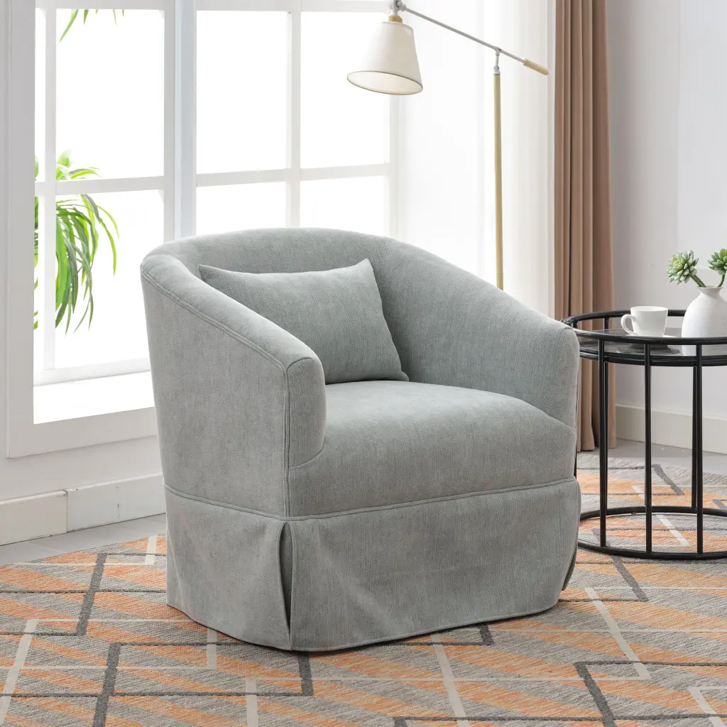 360 Degree Swivel Accent Armchair, Linen Blend Upholstery Orange & Light Green homemax