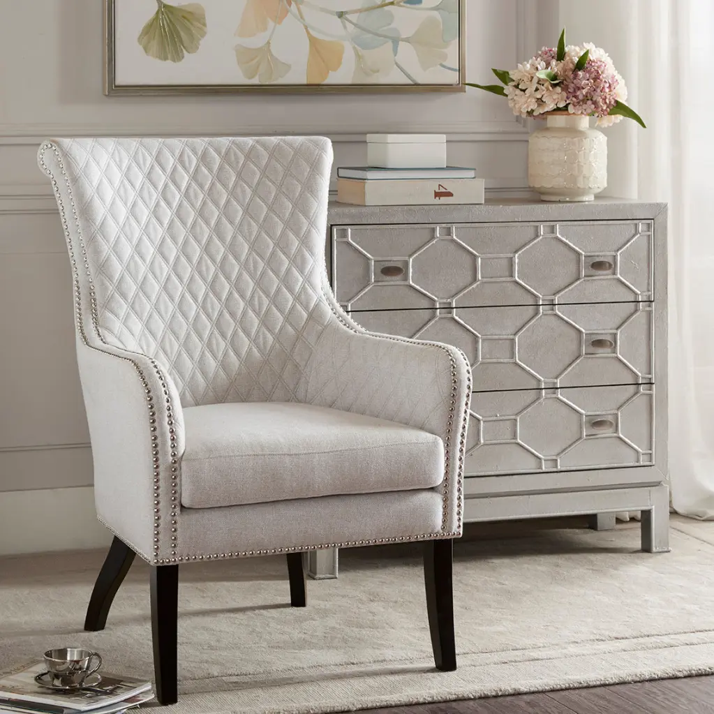 Heston Accent Chair Beige Solid Wood Living Room Chair jla