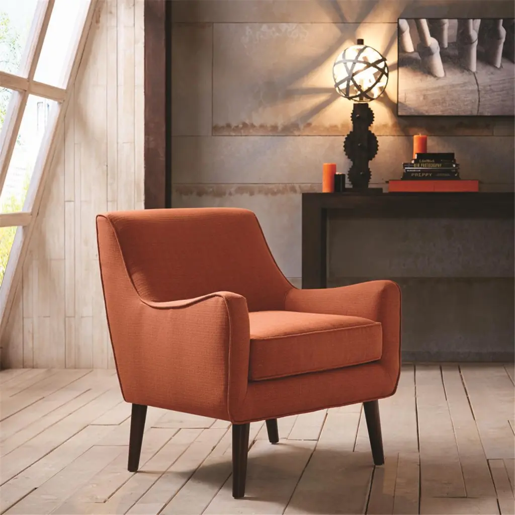 Mid Century Accent Chair Burnt Orange Polyester Modern Design jla