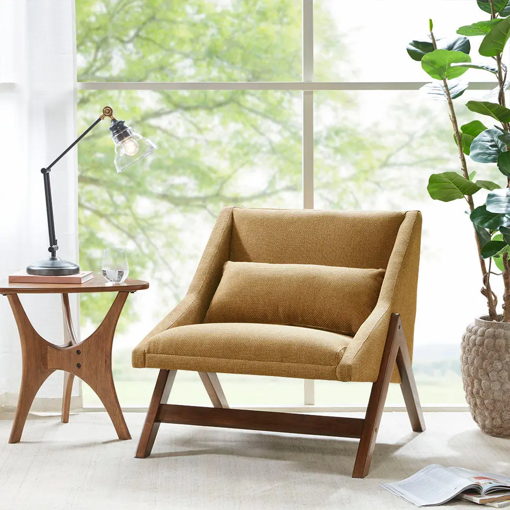 Mustard Yellow Pecan Polyester Accent Chair Living Room jla