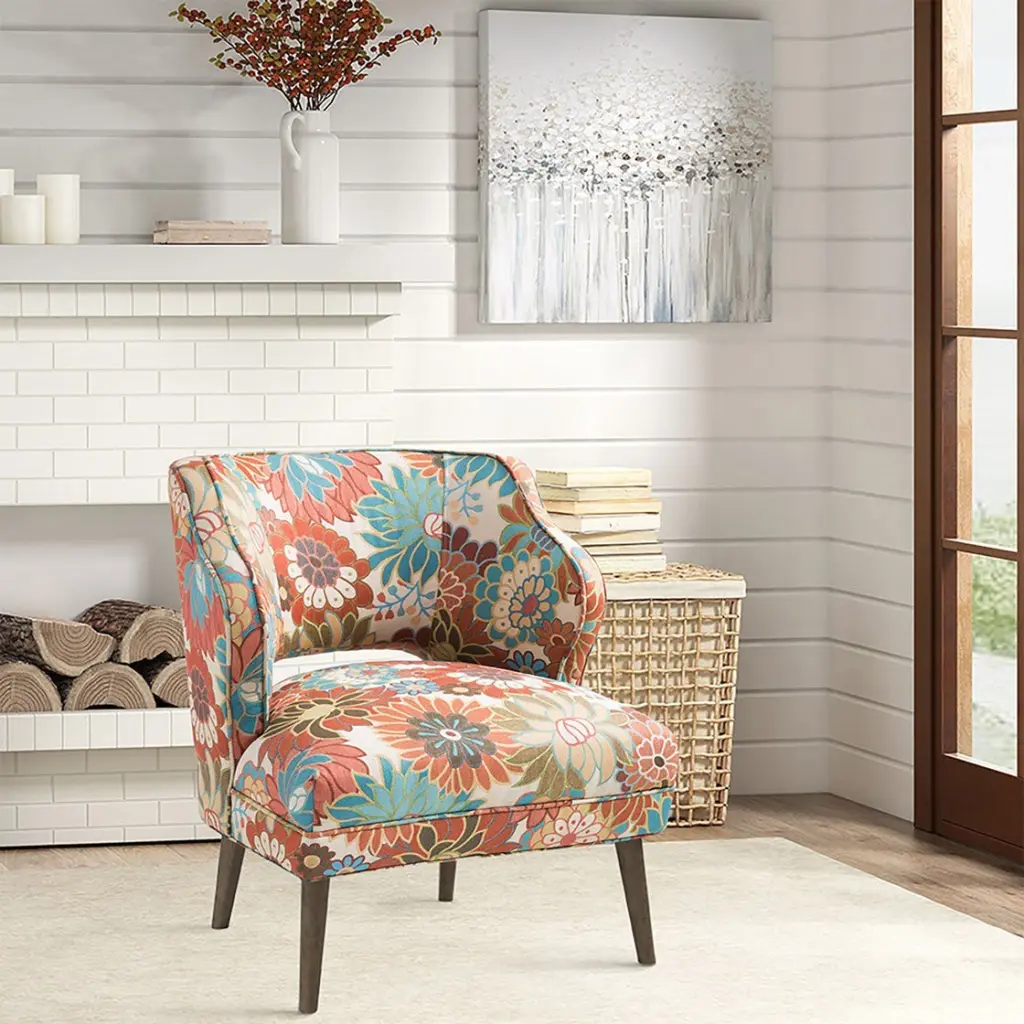 Open Back Accent Chair Multi Polyester Upholstered Living Room Chair jla