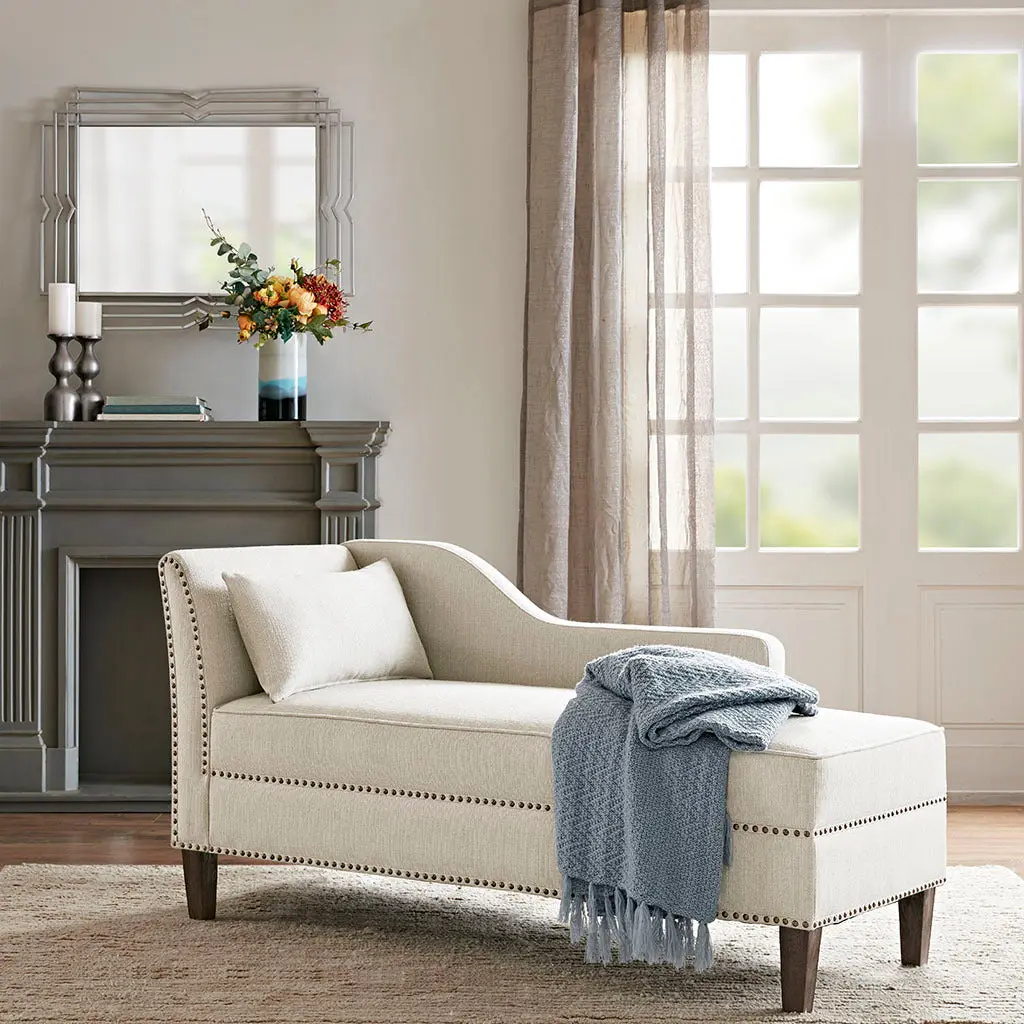 Trinity Accent Chaise Ivory Solid Wood Lounge Chair jla