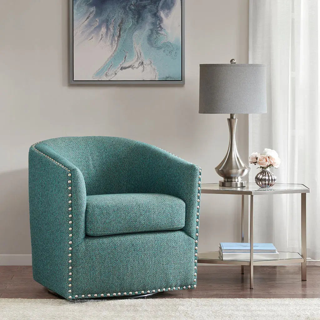 Tyler Swivel Chair Green Solid Wood Modern Accent Chair Living Room jla