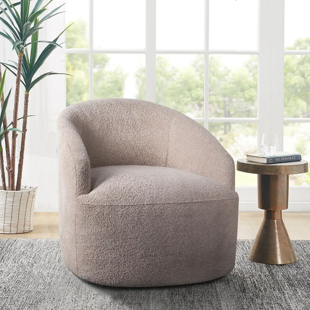 Upholstered 360 Degree Swivel Chair Beige Polyester Lounge Chair jla